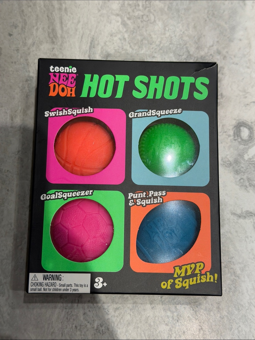 NEE DOH Hot Shots Kids Squishy Sports Balls - Pink, Orange, Green, Blue